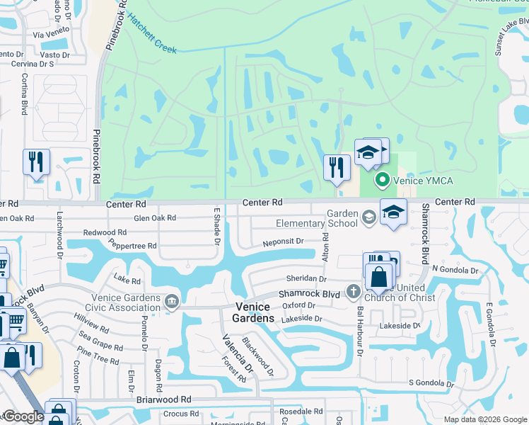 map of restaurants, bars, coffee shops, grocery stores, and more near 520 Glen Oak Road in Venice