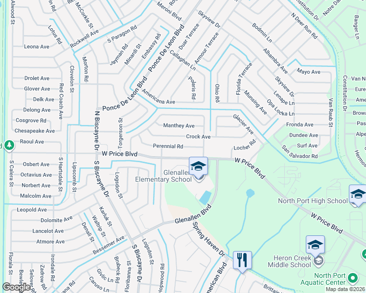 map of restaurants, bars, coffee shops, grocery stores, and more near 7310 West Price Boulevard in North Port
