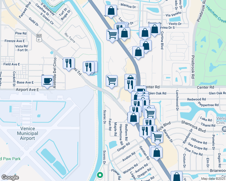 map of restaurants, bars, coffee shops, grocery stores, and more near 1511 South Tamiami Trail in South Venice