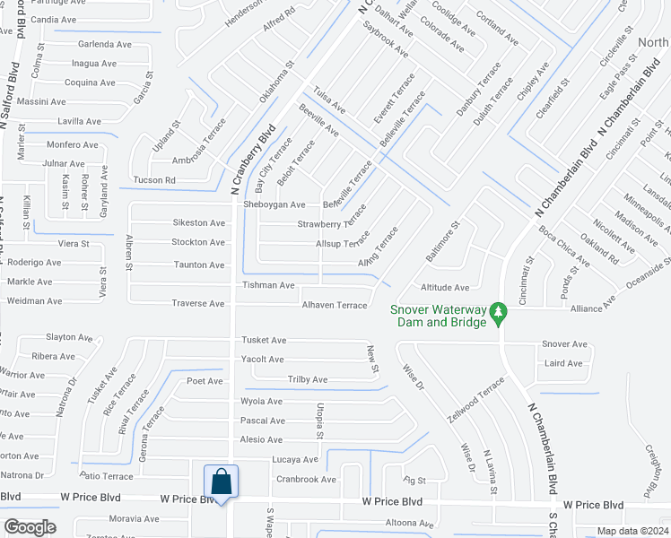 map of restaurants, bars, coffee shops, grocery stores, and more near 2559 Alling Terrace in North Port