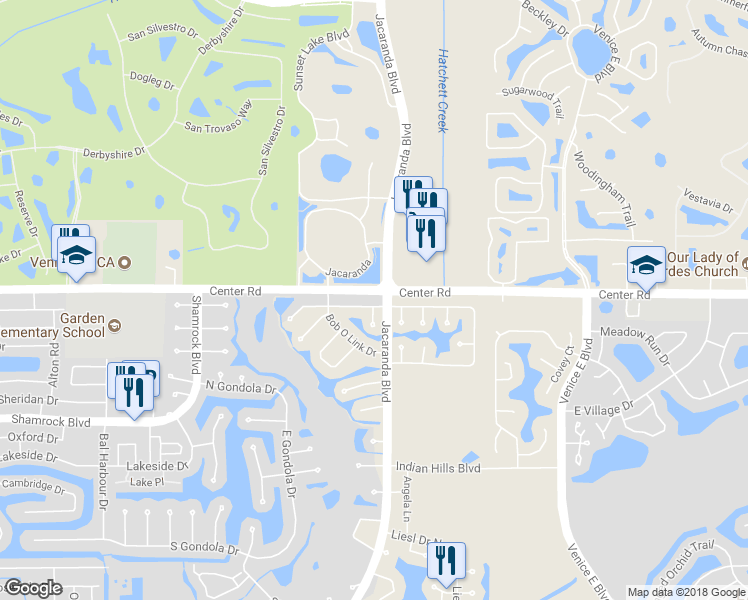 map of restaurants, bars, coffee shops, grocery stores, and more near 1612 Cypress Point Court in Venice