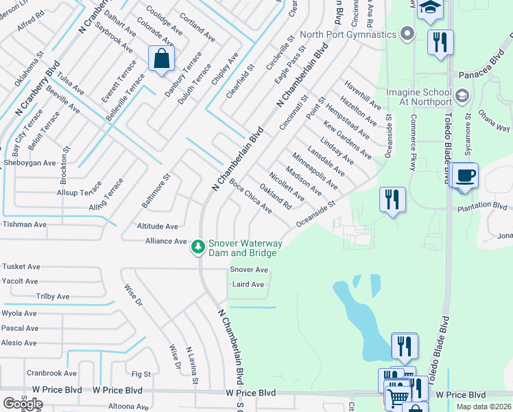 map of restaurants, bars, coffee shops, grocery stores, and more near 1735 Boca Chica Avenue in North Port
