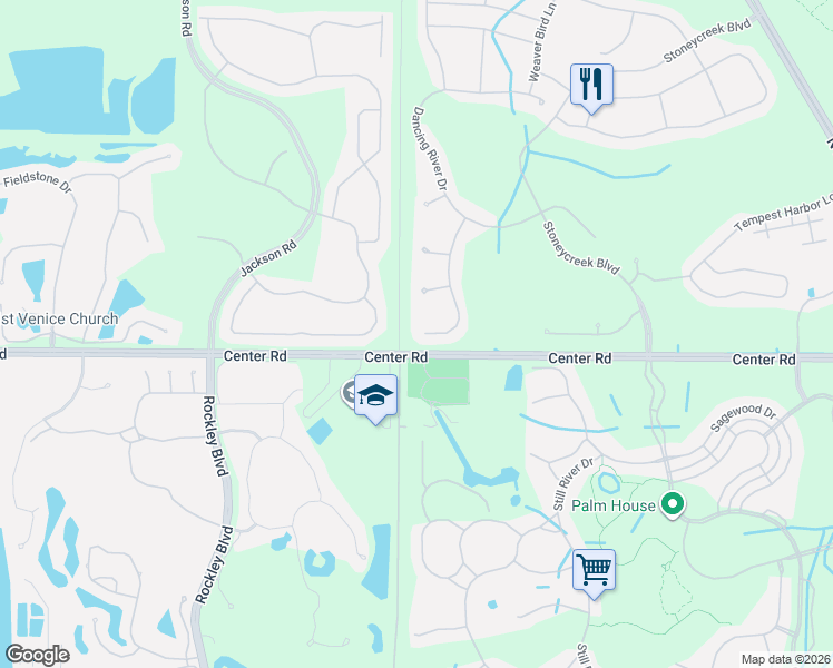 map of restaurants, bars, coffee shops, grocery stores, and more near 2427 Caraway Drive in Venice