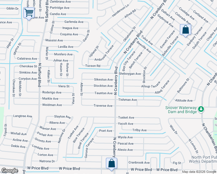 map of restaurants, bars, coffee shops, grocery stores, and more near 3065 Stockton Avenue in North Port