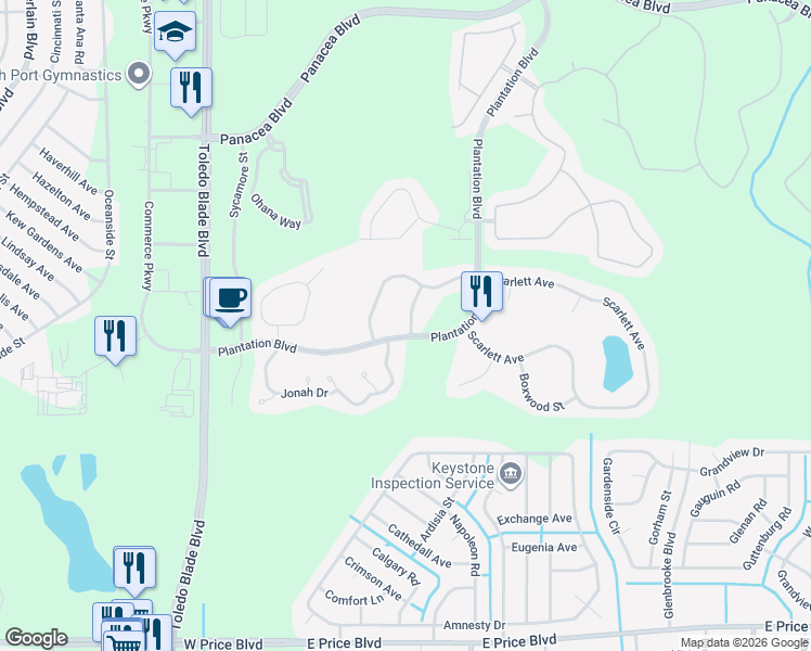map of restaurants, bars, coffee shops, grocery stores, and more near 2425 Cottonwood Lane in North Port