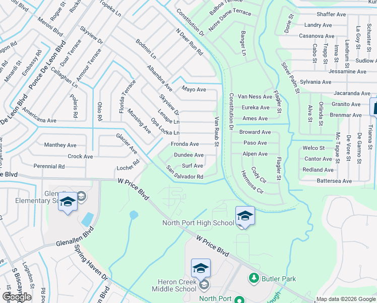 map of restaurants, bars, coffee shops, grocery stores, and more near 6255 Dundee Avenue in North Port