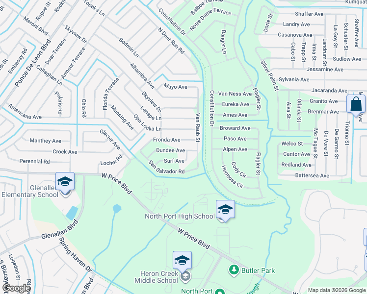 map of restaurants, bars, coffee shops, grocery stores, and more near 6116 Dundee Avenue in North Port