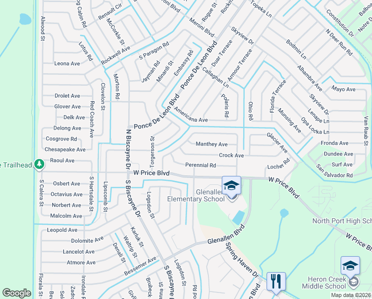 map of restaurants, bars, coffee shops, grocery stores, and more near 7570 Crock Avenue in North Port