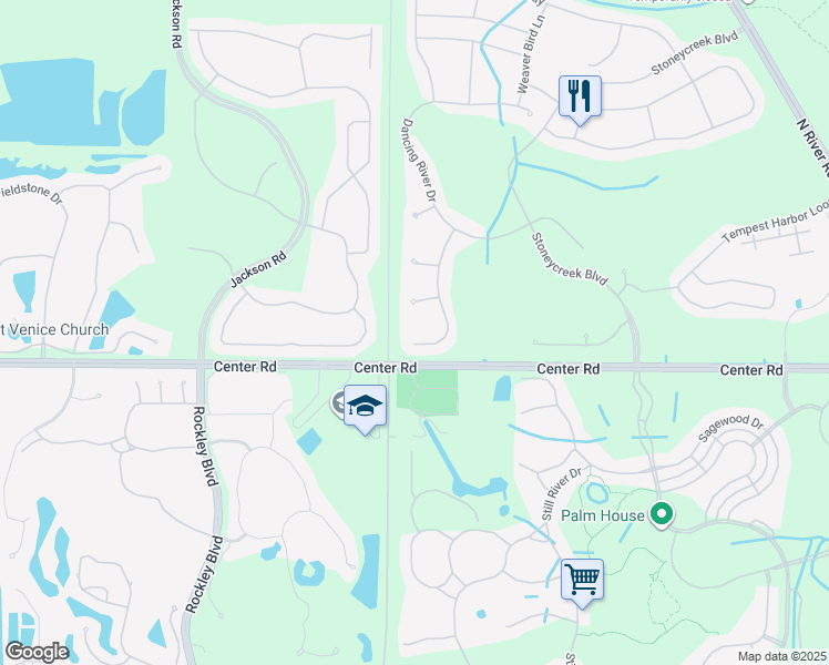 map of restaurants, bars, coffee shops, grocery stores, and more near 2427 Caraway Drive in Venice