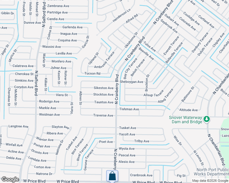map of restaurants, bars, coffee shops, grocery stores, and more near 2468 North Cranberry Boulevard in North Port