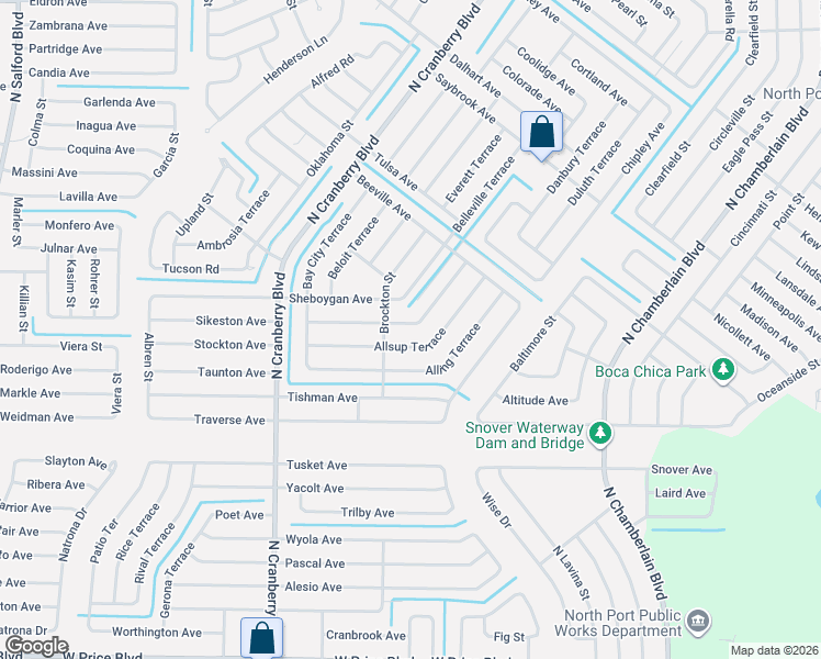 map of restaurants, bars, coffee shops, grocery stores, and more near 2560 Allsup Terrace in North Port