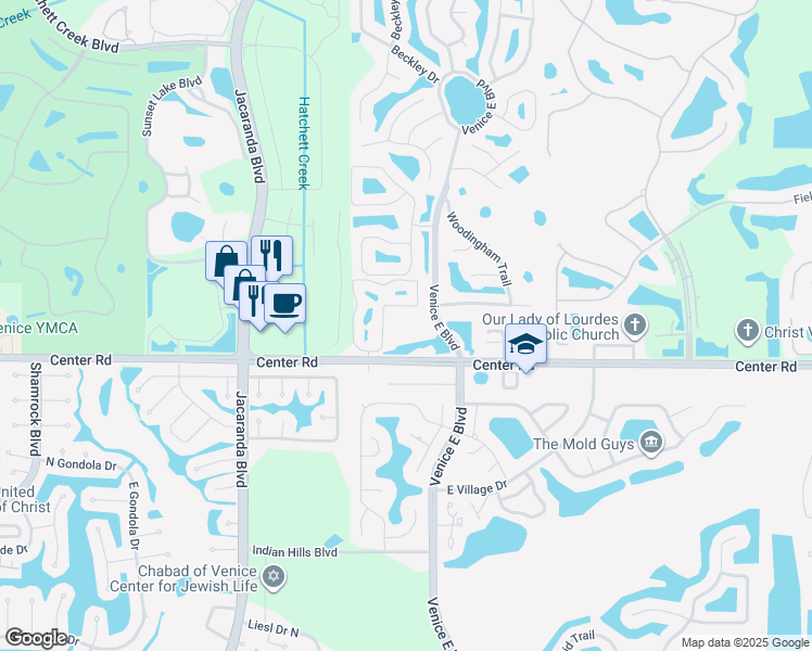 map of restaurants, bars, coffee shops, grocery stores, and more near 1450 Venice East Boulevard in Venice