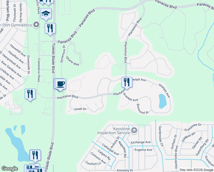 map of restaurants, bars, coffee shops, grocery stores, and more near 1940 Scarlett Avenue in North Port