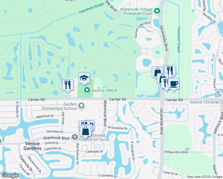 map of restaurants, bars, coffee shops, grocery stores, and more near 1940 San Silvestro Drive in Venice