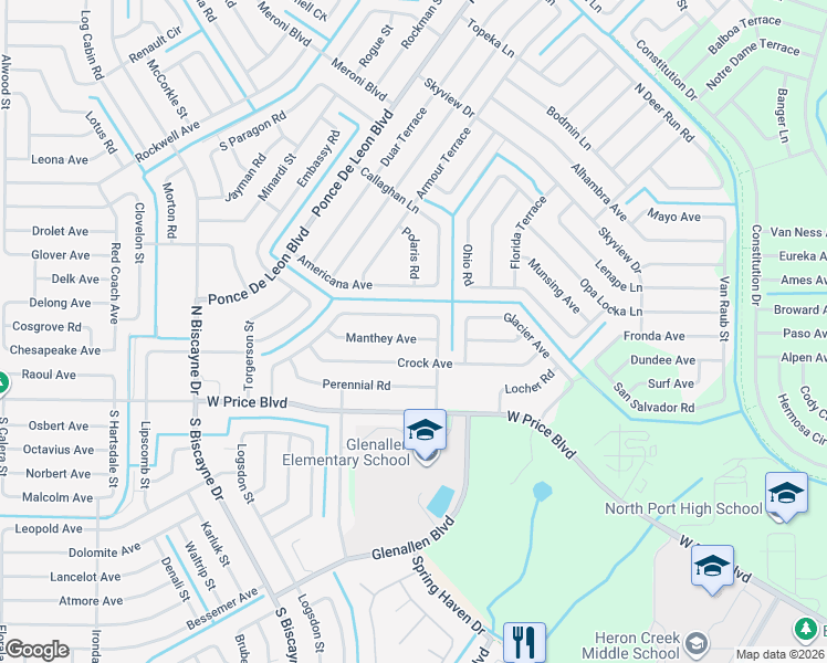 map of restaurants, bars, coffee shops, grocery stores, and more near 7138 Totem Avenue in North Port