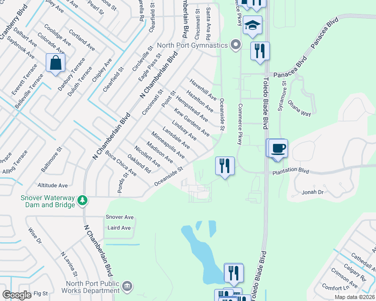 map of restaurants, bars, coffee shops, grocery stores, and more near 1504 Lansdale Avenue in North Port