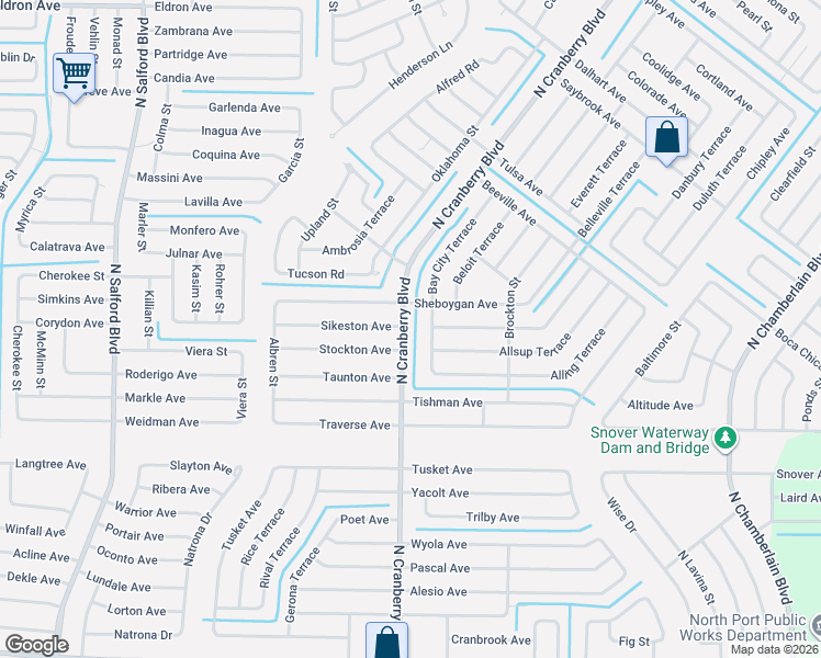 map of restaurants, bars, coffee shops, grocery stores, and more near 2979 Sheboygan Avenue in North Port