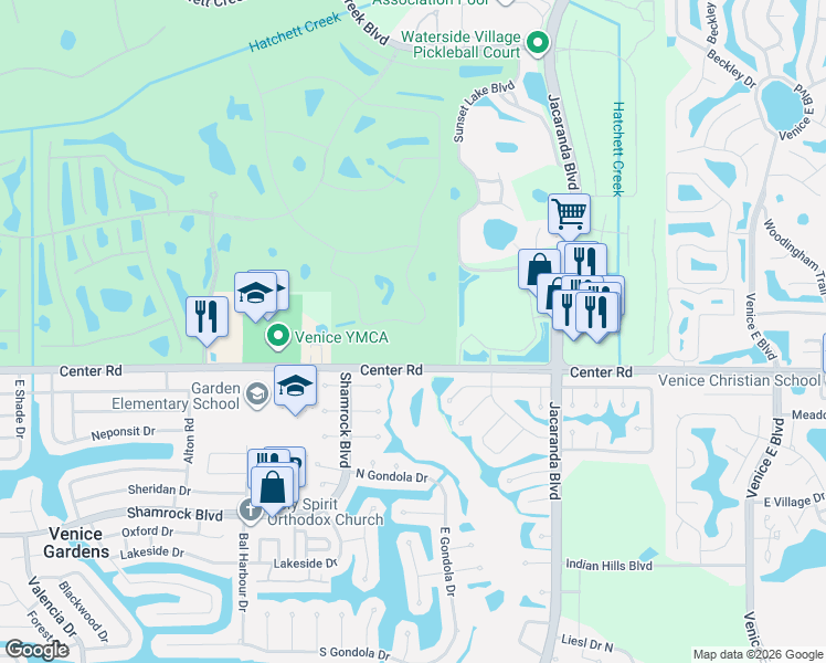 map of restaurants, bars, coffee shops, grocery stores, and more near 1892 San Silvestro Drive in Venice