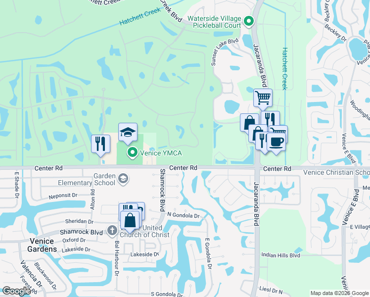 map of restaurants, bars, coffee shops, grocery stores, and more near 1893 San Silvestro Drive in Venice