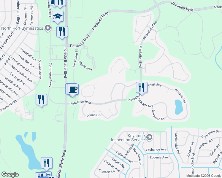 map of restaurants, bars, coffee shops, grocery stores, and more near 1983 Scarlett Avenue in North Port