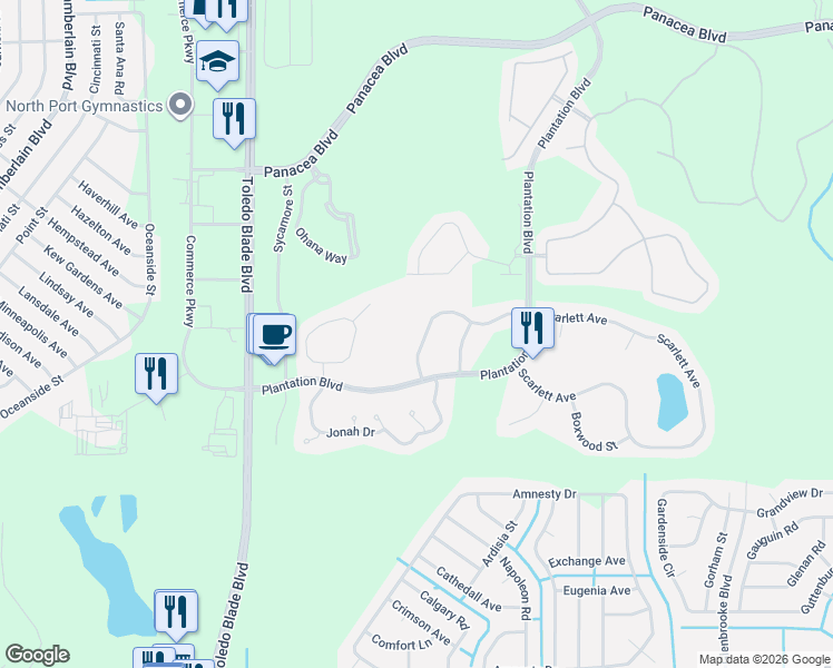 map of restaurants, bars, coffee shops, grocery stores, and more near 1983 Scarlett Avenue in North Port