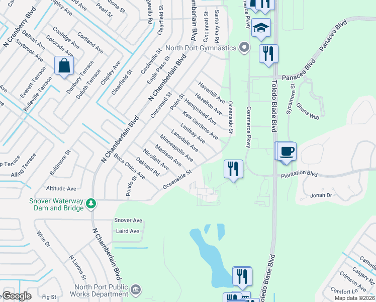 map of restaurants, bars, coffee shops, grocery stores, and more near 1504 Lansdale Avenue in North Port
