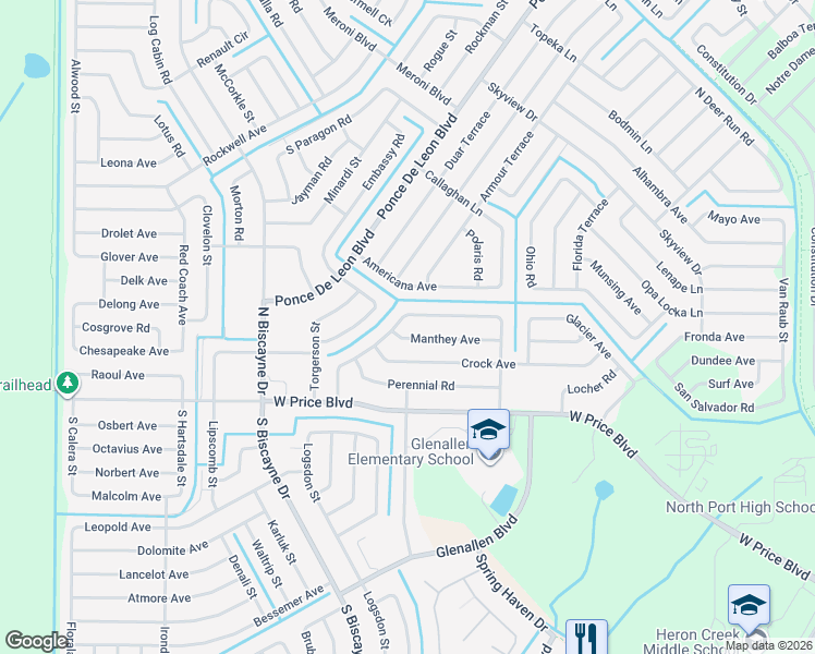 map of restaurants, bars, coffee shops, grocery stores, and more near 7319 Totem Avenue in North Port
