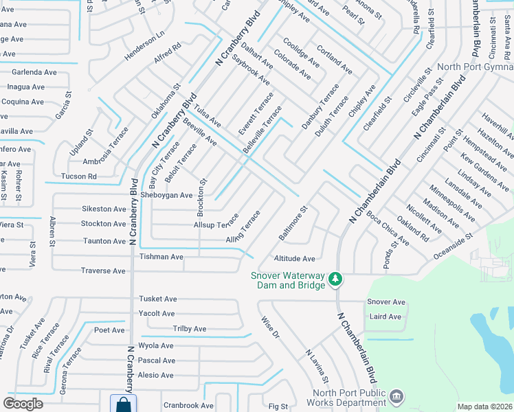 map of restaurants, bars, coffee shops, grocery stores, and more near 2341 Allsup Terrace in North Port