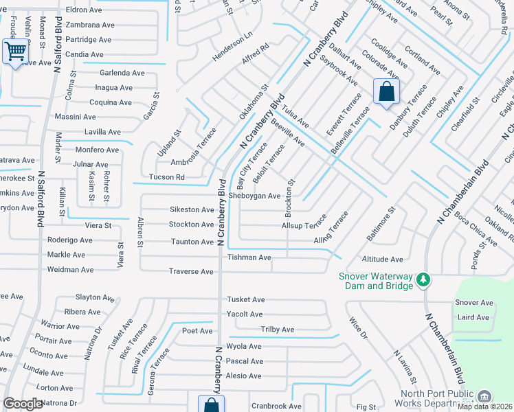 map of restaurants, bars, coffee shops, grocery stores, and more near 2857 Sheboygan Avenue in North Port