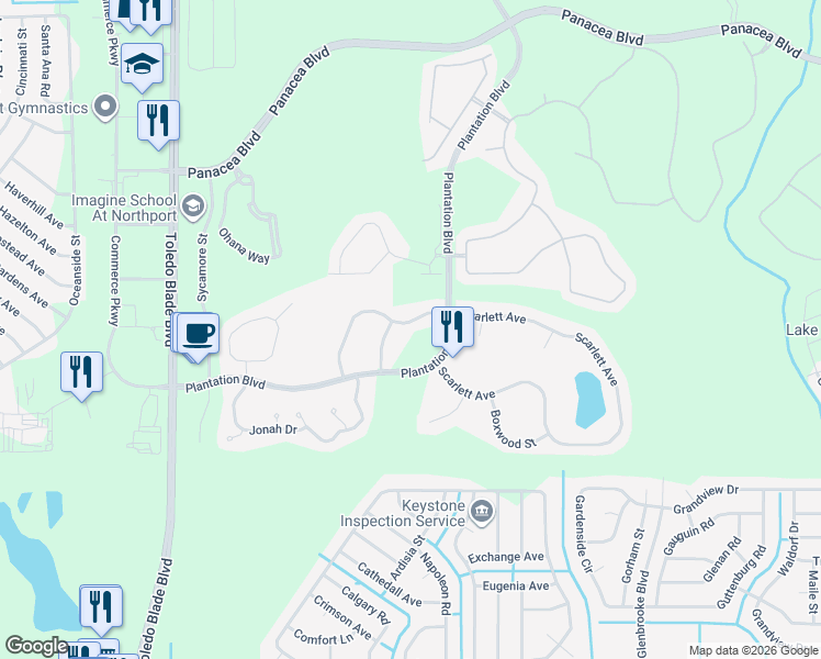 map of restaurants, bars, coffee shops, grocery stores, and more near 1924 Scarlett Avenue in North Port