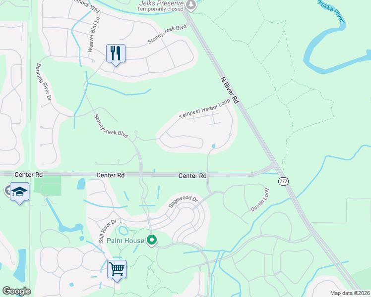 map of restaurants, bars, coffee shops, grocery stores, and more near 11819 Tempest Harbor Loop in Venice