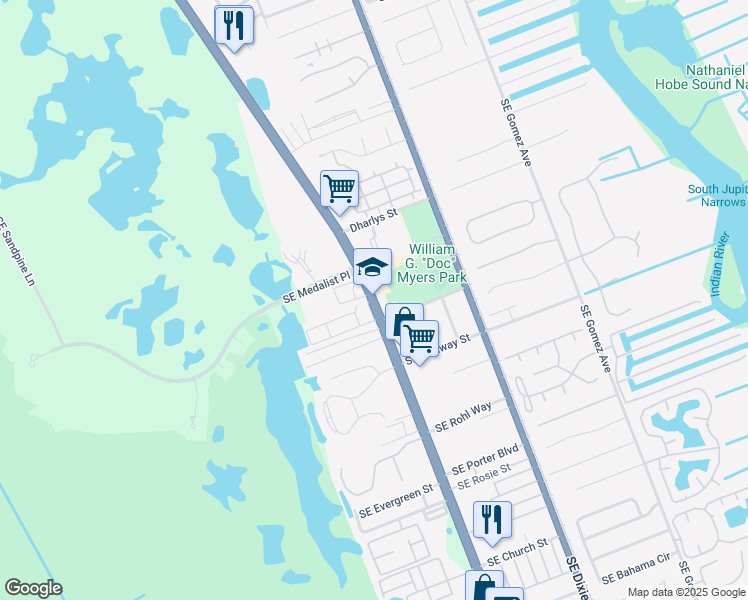 map of restaurants, bars, coffee shops, grocery stores, and more near in Hobe Sound