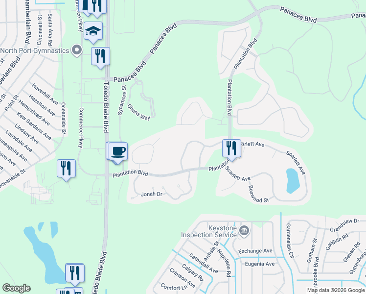 map of restaurants, bars, coffee shops, grocery stores, and more near 1983 Scarlett Avenue in North Port