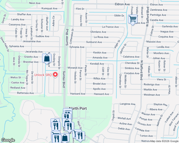 map of restaurants, bars, coffee shops, grocery stores, and more near 4588 Coker Road in North Port