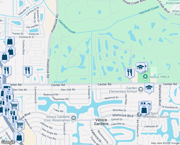 map of restaurants, bars, coffee shops, grocery stores, and more near 1146 Kittiwake Drive in Venice