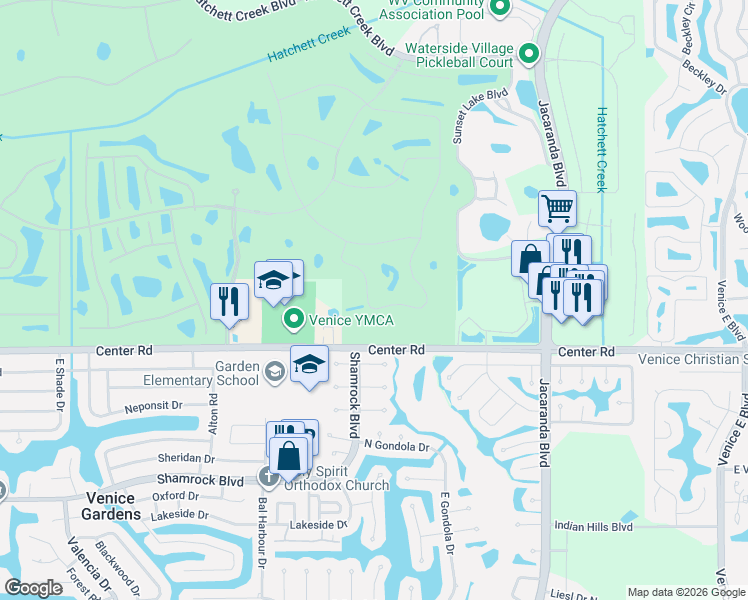 map of restaurants, bars, coffee shops, grocery stores, and more near 1940 San Silvestro Drive in Venice