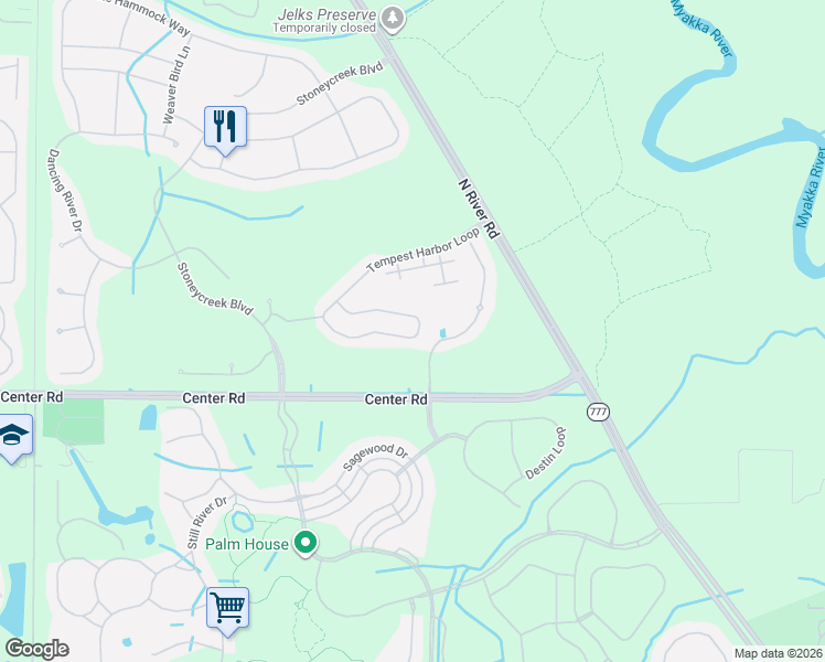 map of restaurants, bars, coffee shops, grocery stores, and more near 11778 Tempest Harbor Loop in Venice