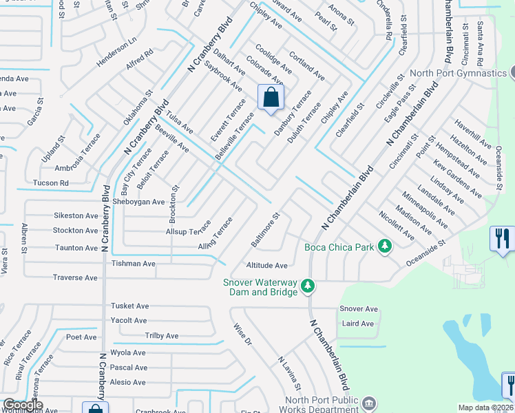map of restaurants, bars, coffee shops, grocery stores, and more near 2971 Alhaven Terrace in North Port