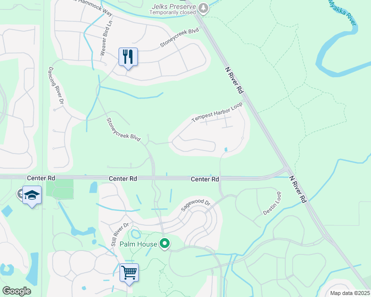 map of restaurants, bars, coffee shops, grocery stores, and more near 11867 Tempest Harbor Loop in Venice
