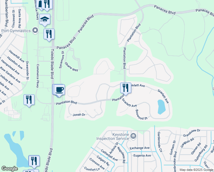 map of restaurants, bars, coffee shops, grocery stores, and more near 1940 Scarlett Avenue in North Port
