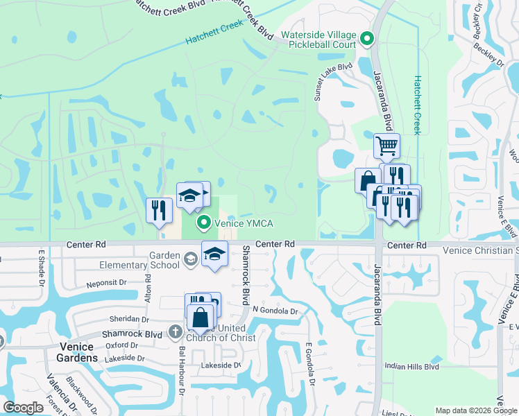 map of restaurants, bars, coffee shops, grocery stores, and more near 1940 San Silvestro Drive in Venice