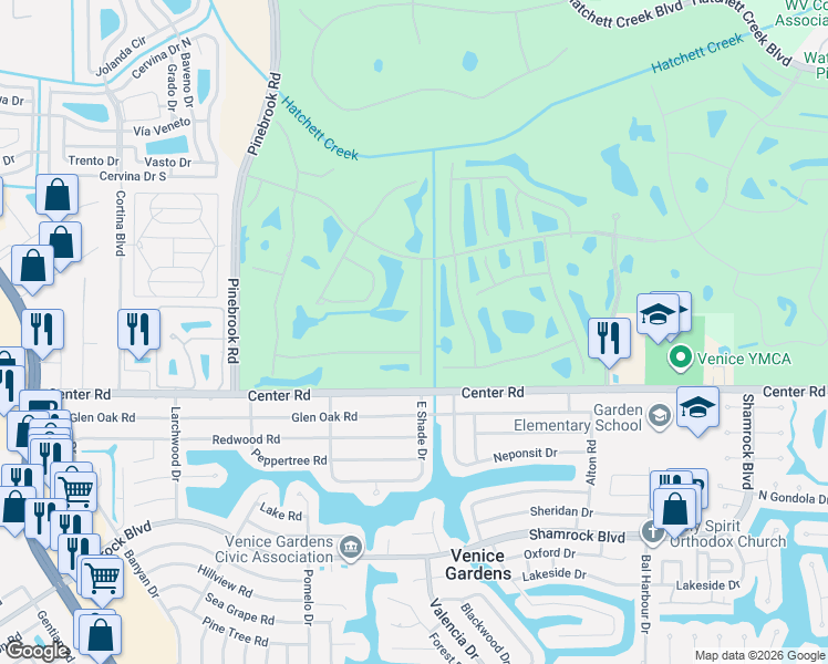 map of restaurants, bars, coffee shops, grocery stores, and more near 1146 Kittiwake Drive in Venice