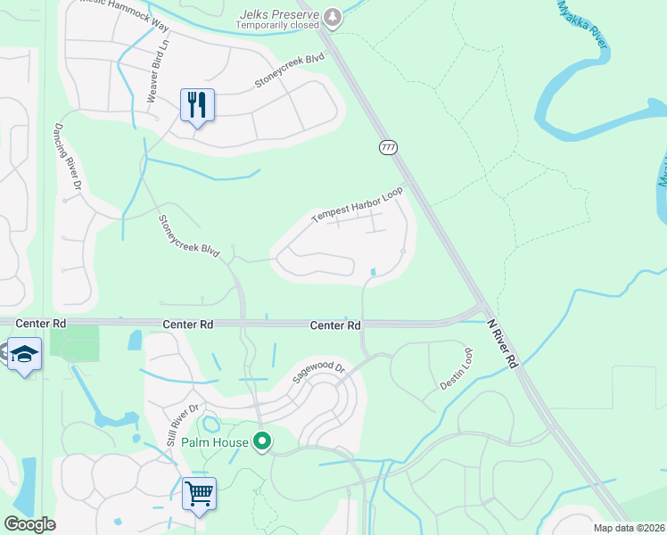 map of restaurants, bars, coffee shops, grocery stores, and more near 11819 Tempest Harbor Loop in Venice