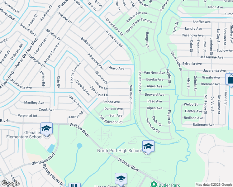 map of restaurants, bars, coffee shops, grocery stores, and more near 6157 Opa Locka Lane in North Port