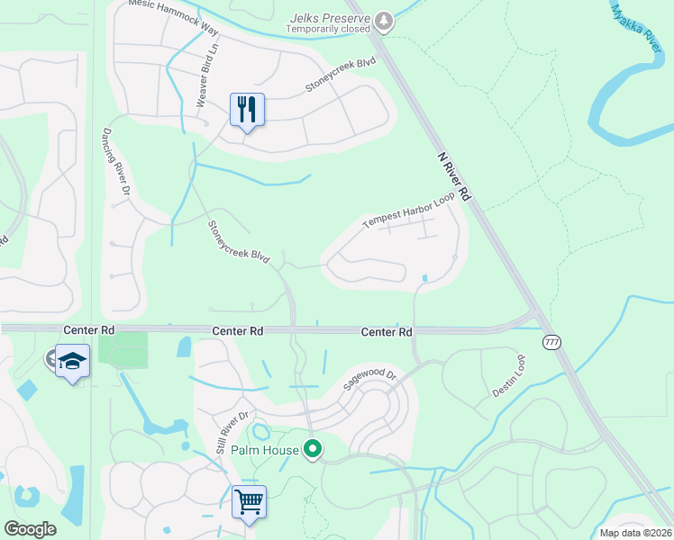 map of restaurants, bars, coffee shops, grocery stores, and more near 11867 Tempest Harbor Loop in Venice