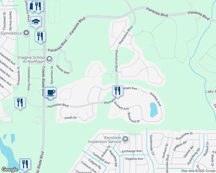 map of restaurants, bars, coffee shops, grocery stores, and more near 1924 Scarlett Avenue in North Port