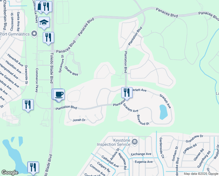 map of restaurants, bars, coffee shops, grocery stores, and more near 1940 Scarlett Avenue in North Port