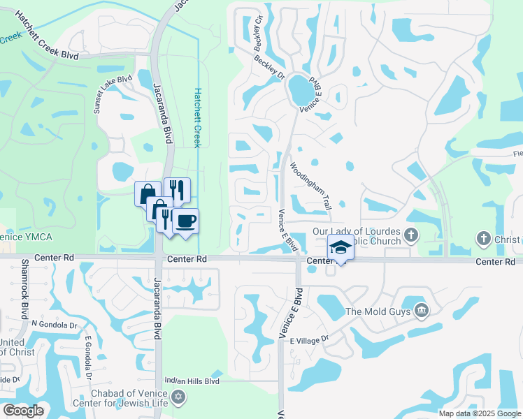 map of restaurants, bars, coffee shops, grocery stores, and more near 1412 Falls of Venice Circle in Venice