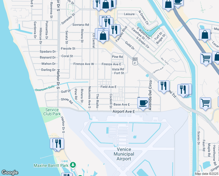 map of restaurants, bars, coffee shops, grocery stores, and more near 120 Aurora Street West in Venice