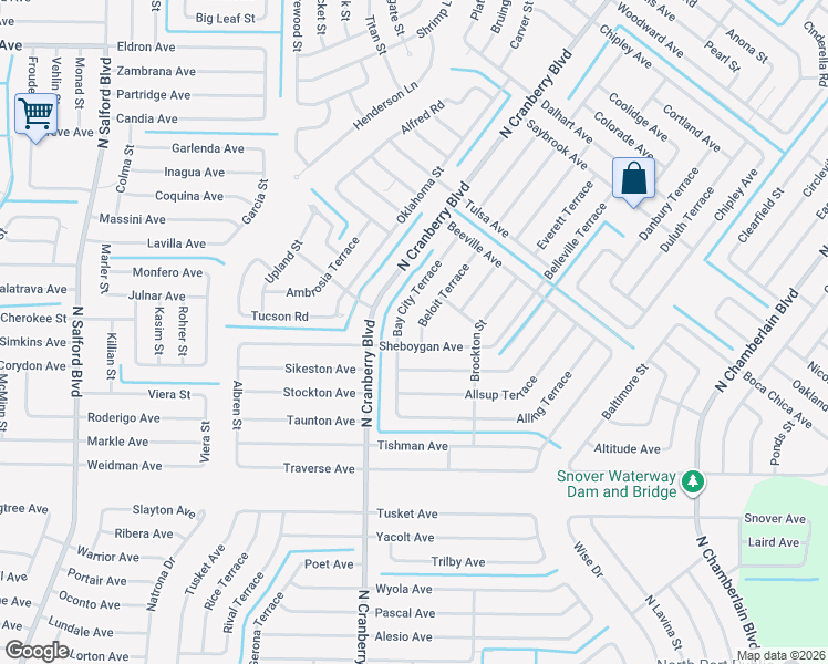 map of restaurants, bars, coffee shops, grocery stores, and more near 2897 Beloit Terrace in North Port